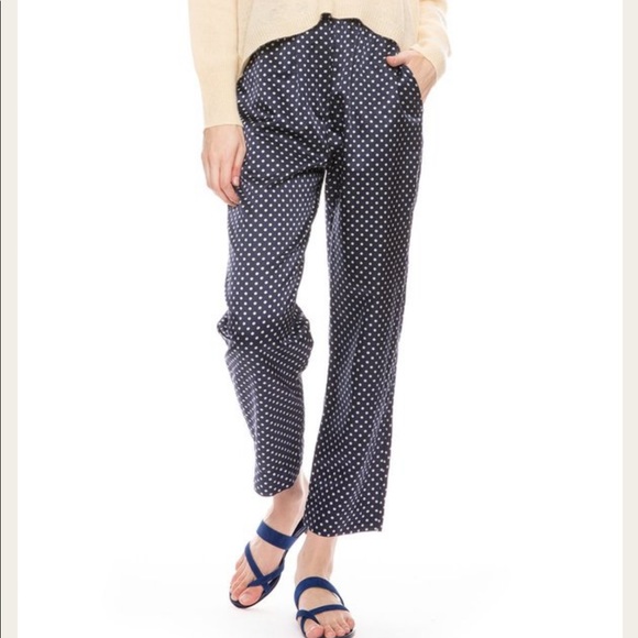 RAQUEL ALLEGRA | Pull On Satin Navy Mint Polka Dot Print Pants - Picture 1 of 6